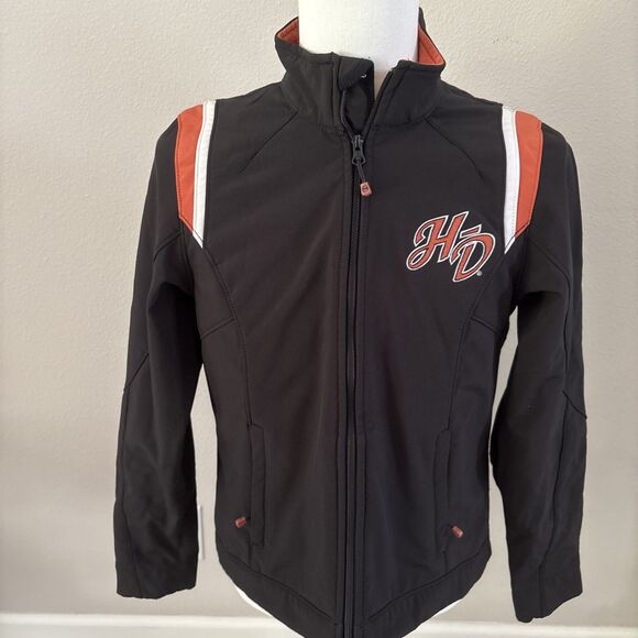 Harley Davidson Black Orange Full Zip Jacket Soft Shell Women’s Size Medium - Picture 2 of 16